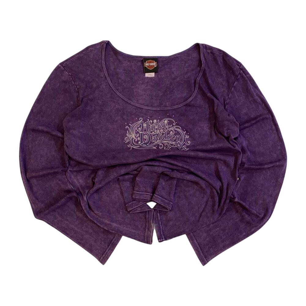 Harley Davidson‎ Women's Bedazzled Logo Long Sleeve T Shirt Purple 2XL
